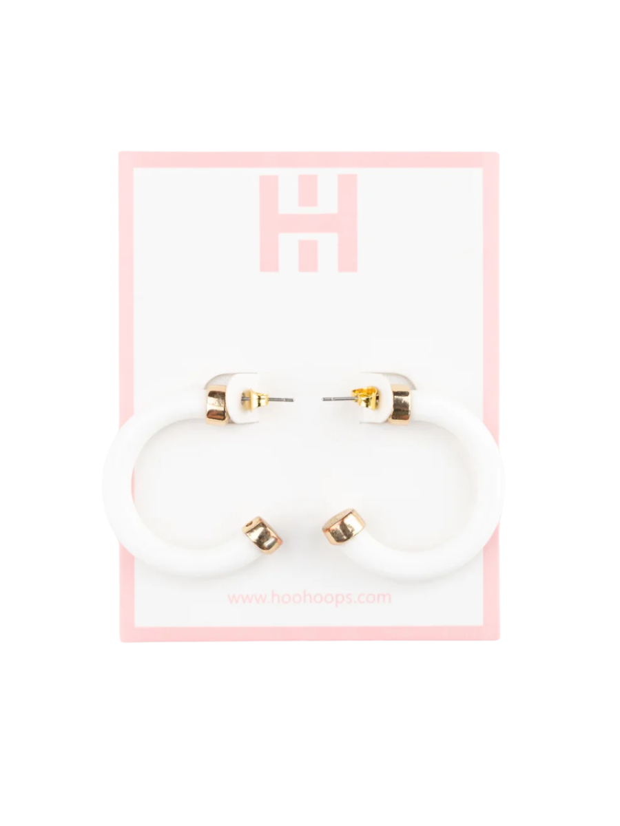 Hoo Hoops Minis White Women's Statement Earrings Accessory Hoop Earrings Gold Jincy's Gift Jewelry