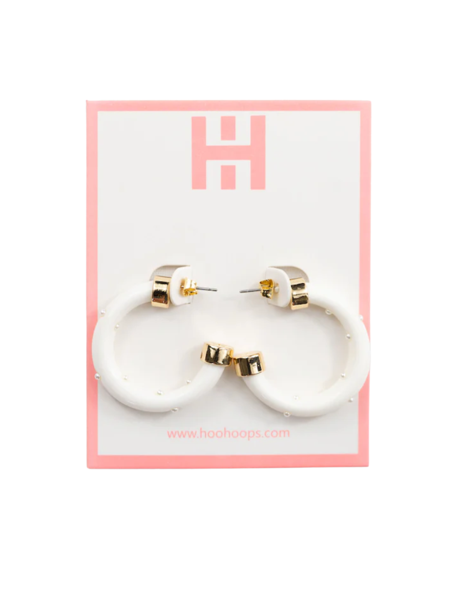 Hoo Hoops Minis White and Pearl Women's Statement Earrings Accessory Hoop Earrings Gold Jincy's Gift Jewelry