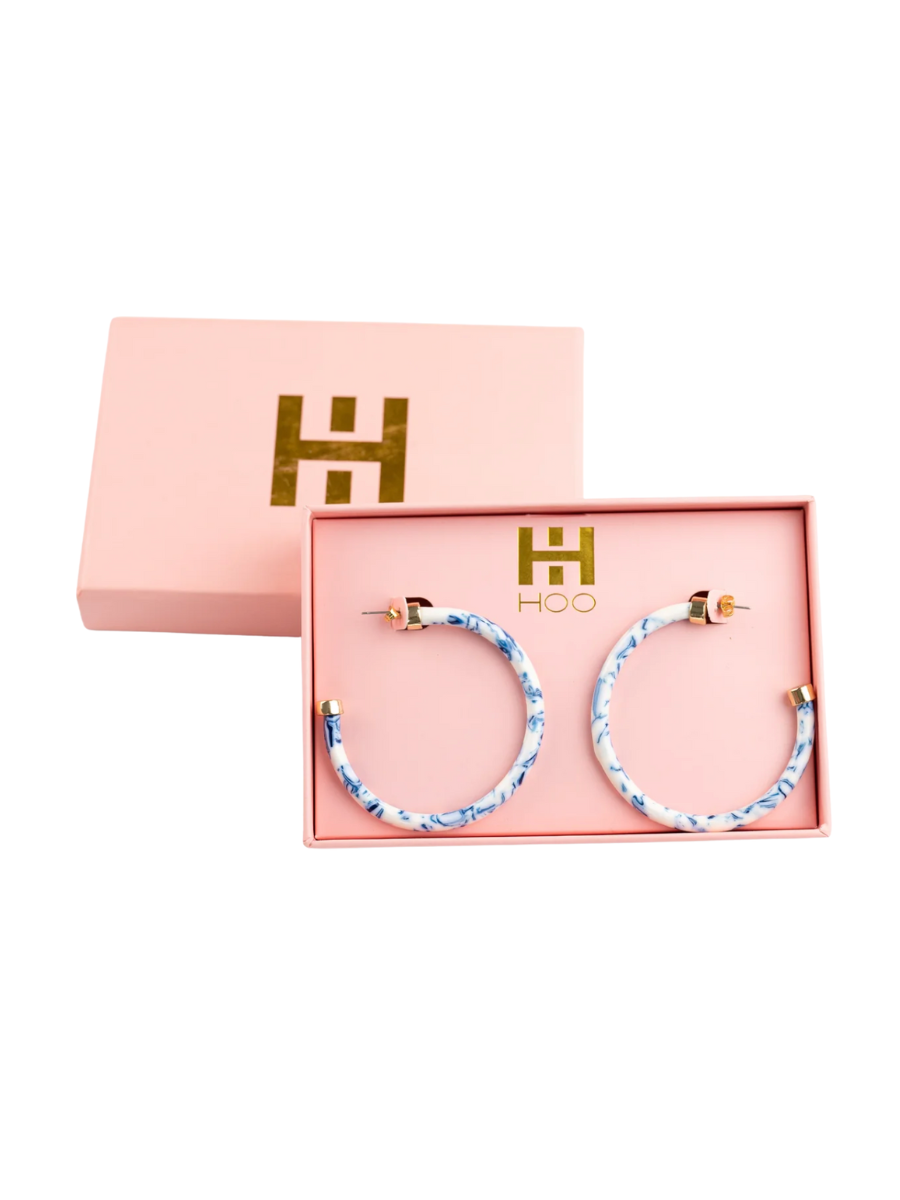 Hoo Hoops Hoops Blue Marble Women's Statement Earring Hoop Earring Accessory Jewelry Gift Jincy's 