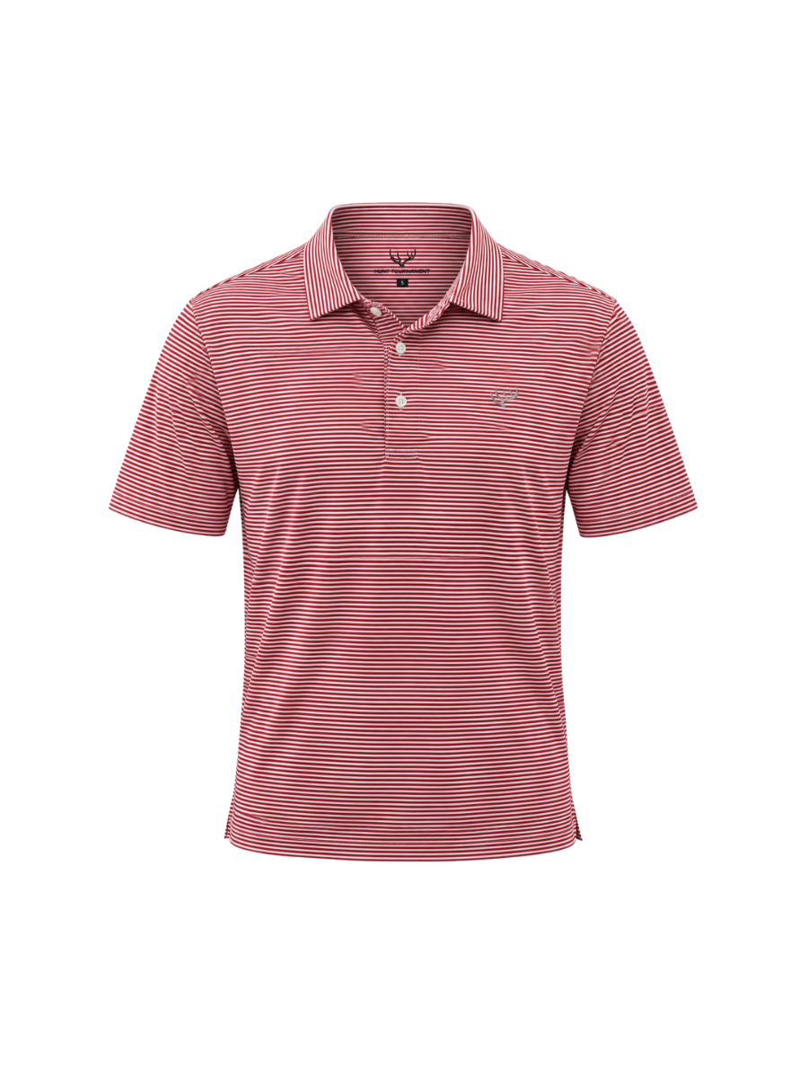 Hunt To Harvest | Performance Polo - Crimson/White mens stripes 