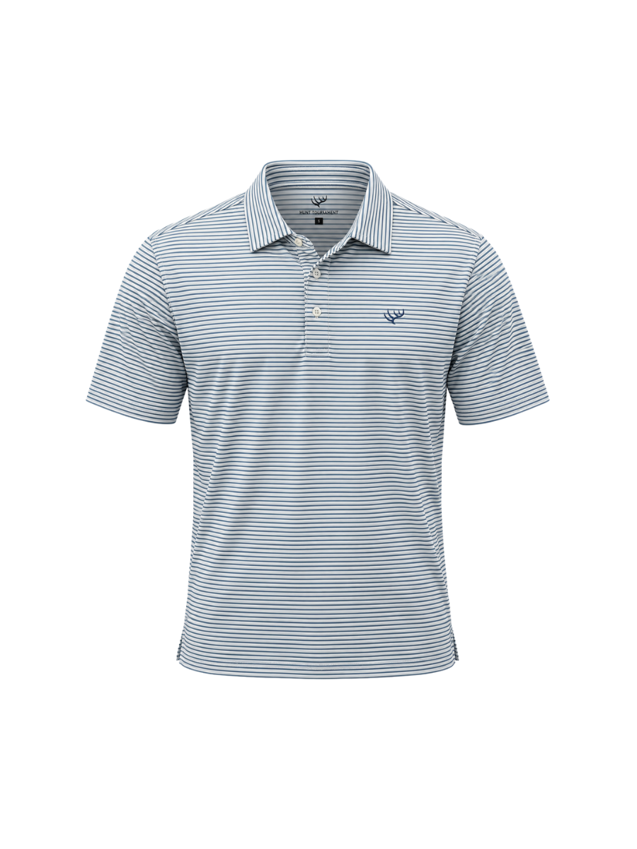 Hunt To Harvest | Performance Polo - Steelwater Blue mens stripes