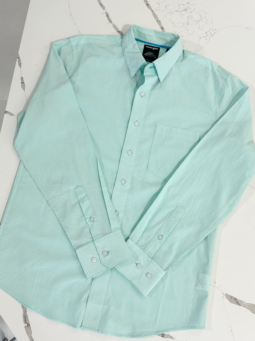 Wrangler | Mint Striped Cody Johnson Button Down Shirt