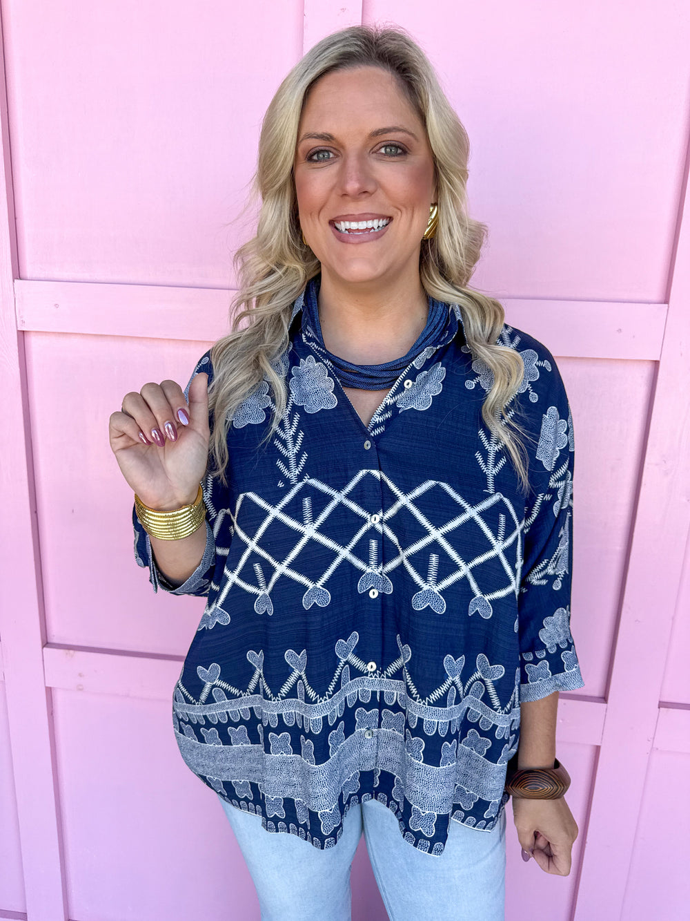 Autumn Floral Trellis Top - Navy