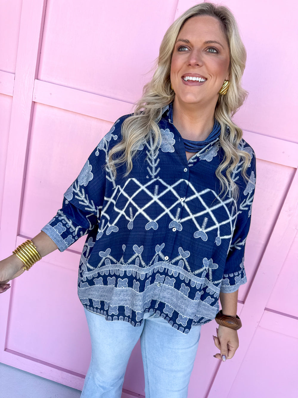 Autumn Floral Trellis Top - Navy