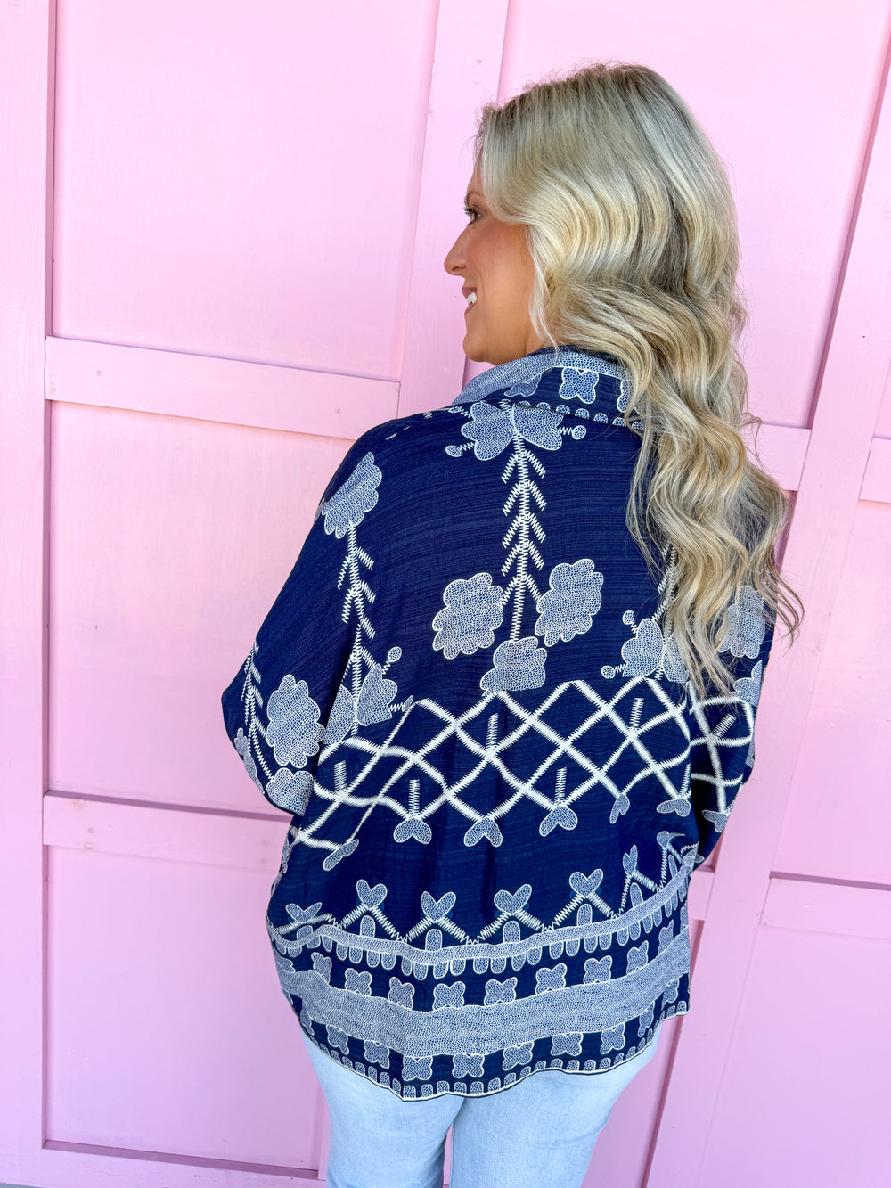 Autumn Floral Trellis Top - Navy