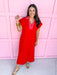 Embroidered Collar midi length side slit red light weight womens boutique jincy's