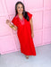 Embroidered Collar midi length side slit red light weight womens boutique jincy's