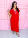 Embroidered Collar midi length side slit red light weight womens boutique jincy's