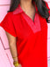 Embroidered Collar midi length side slit red light weight womens boutique jincy's