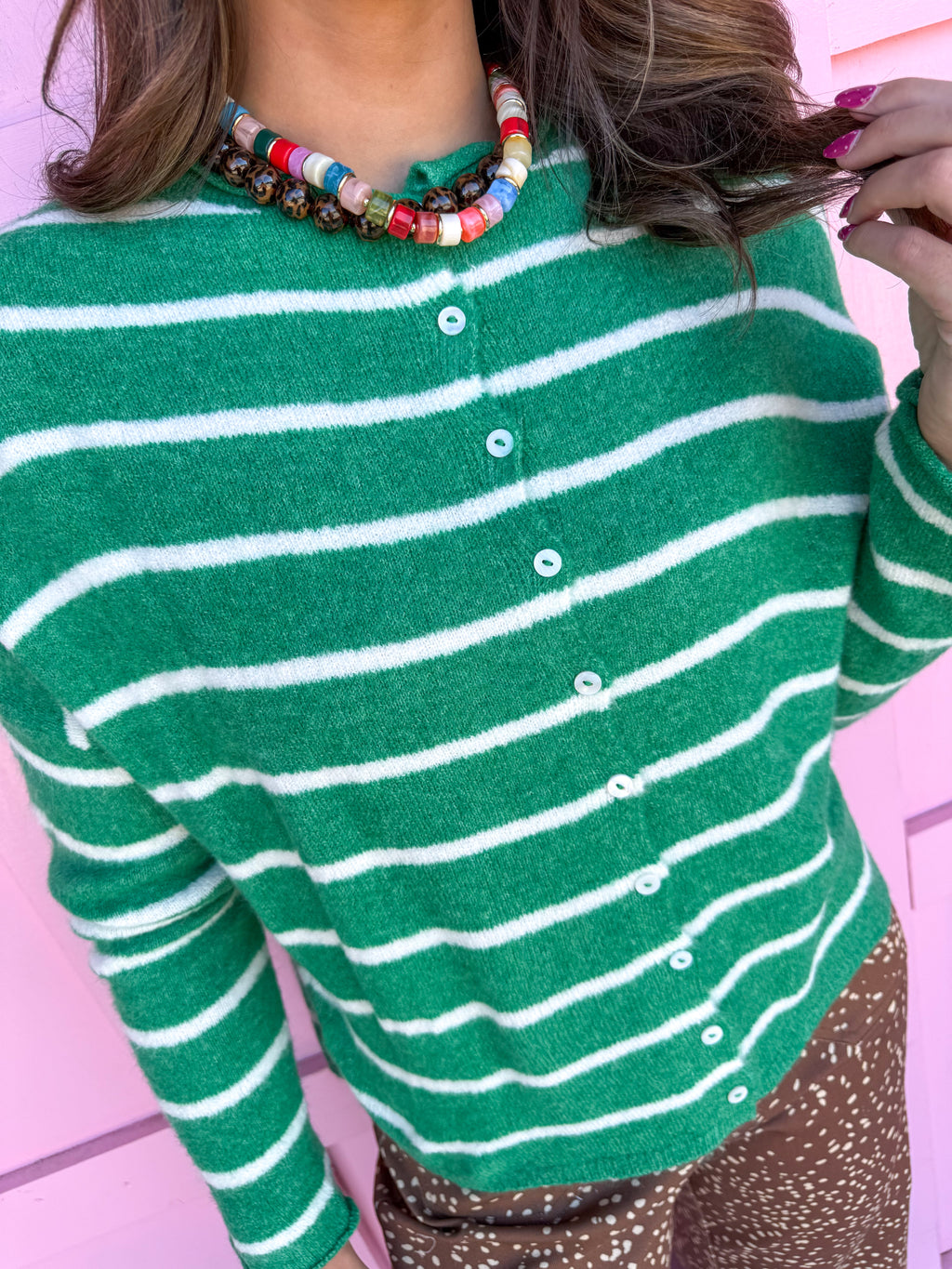 Piper Cardigan - Kelly Green Stripe