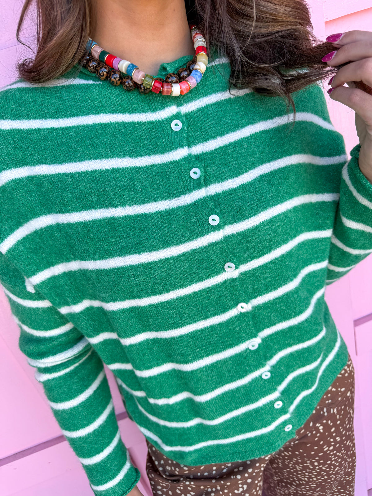 Piper Cardigan - Kelly Green Stripe