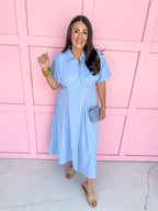 womens boutique jincy's empire waist blue stripes midi button front jincy's