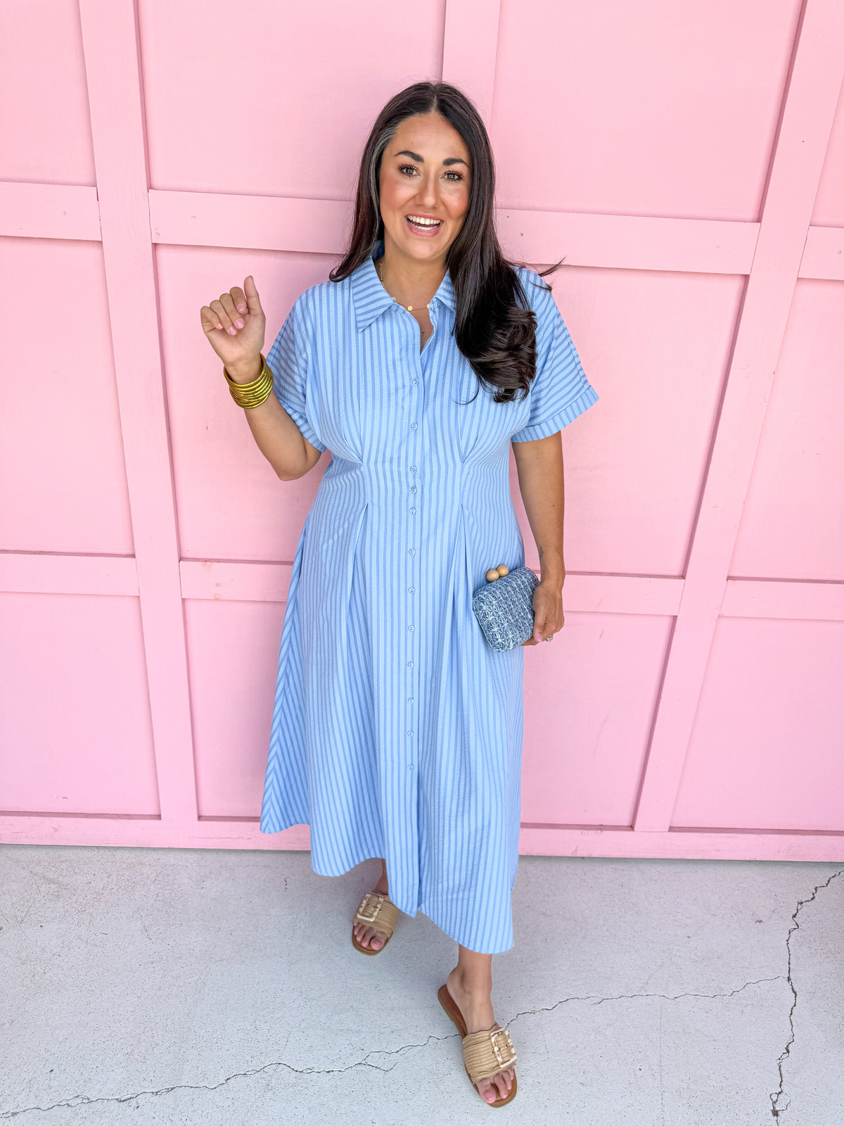 womens boutique jincy's empire waist blue stripes midi button front jincy's
