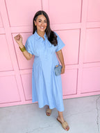 womens boutique jincy's empire waist blue stripes midi button front jincy's