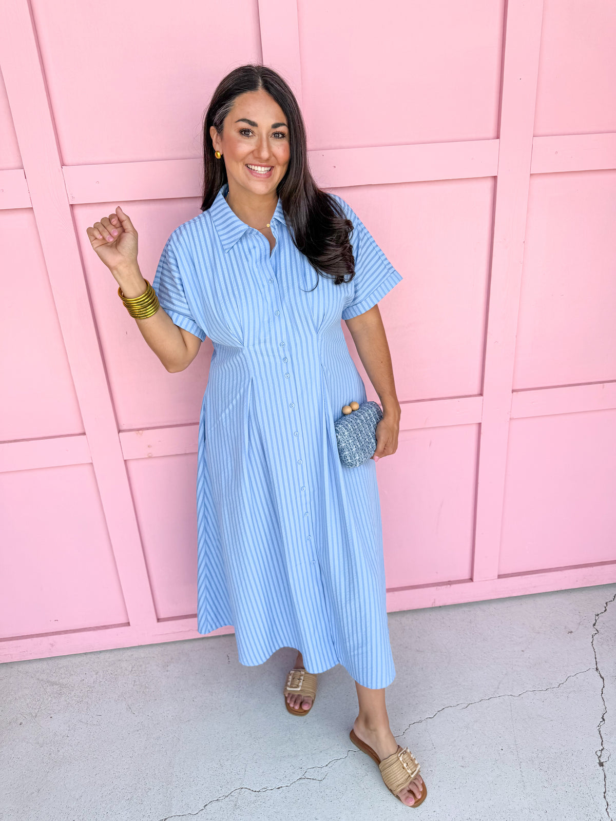 womens boutique jincy's empire waist blue stripes midi button front jincy's