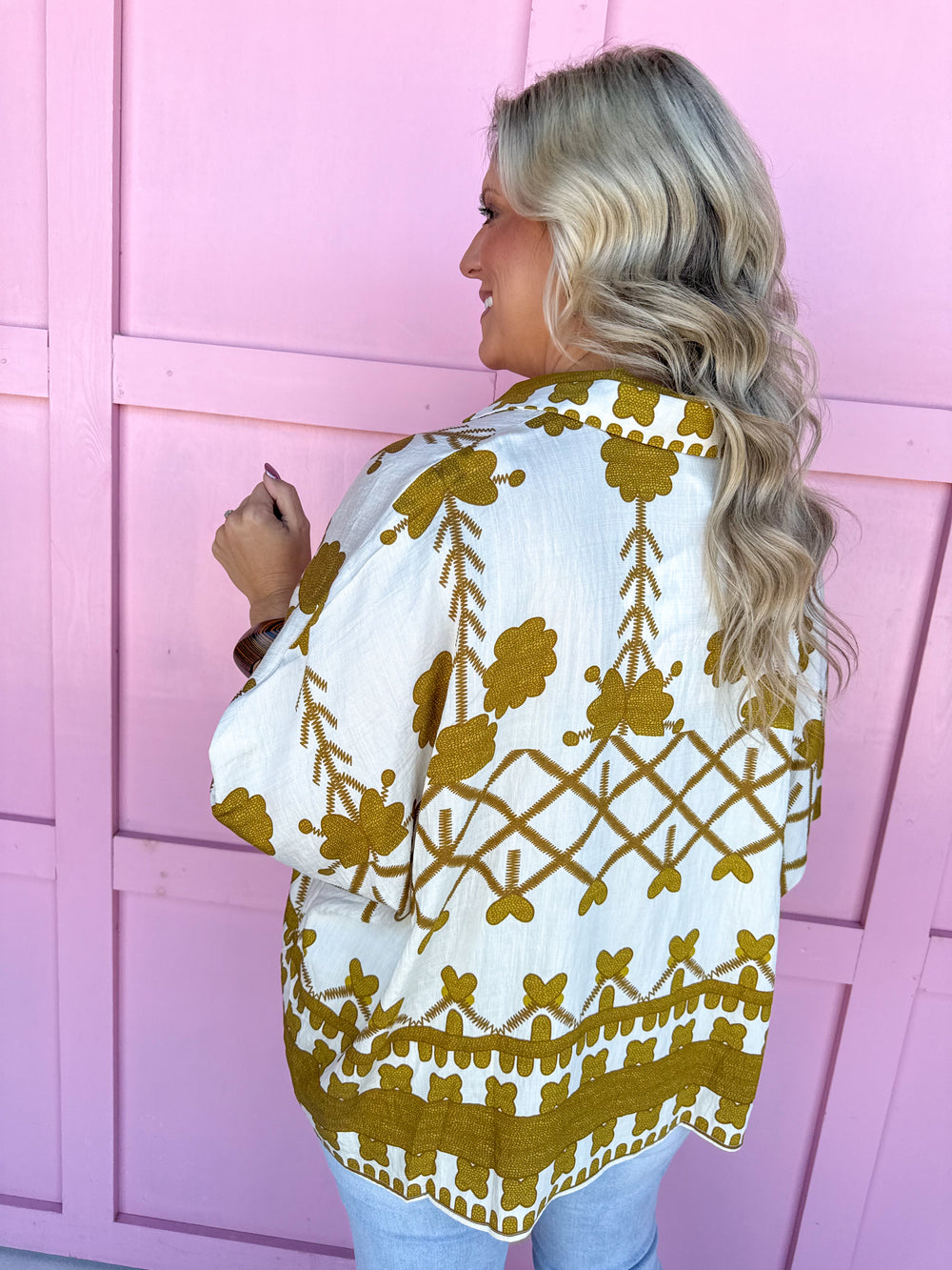 Autumn Floral Trellis Top - Mustard