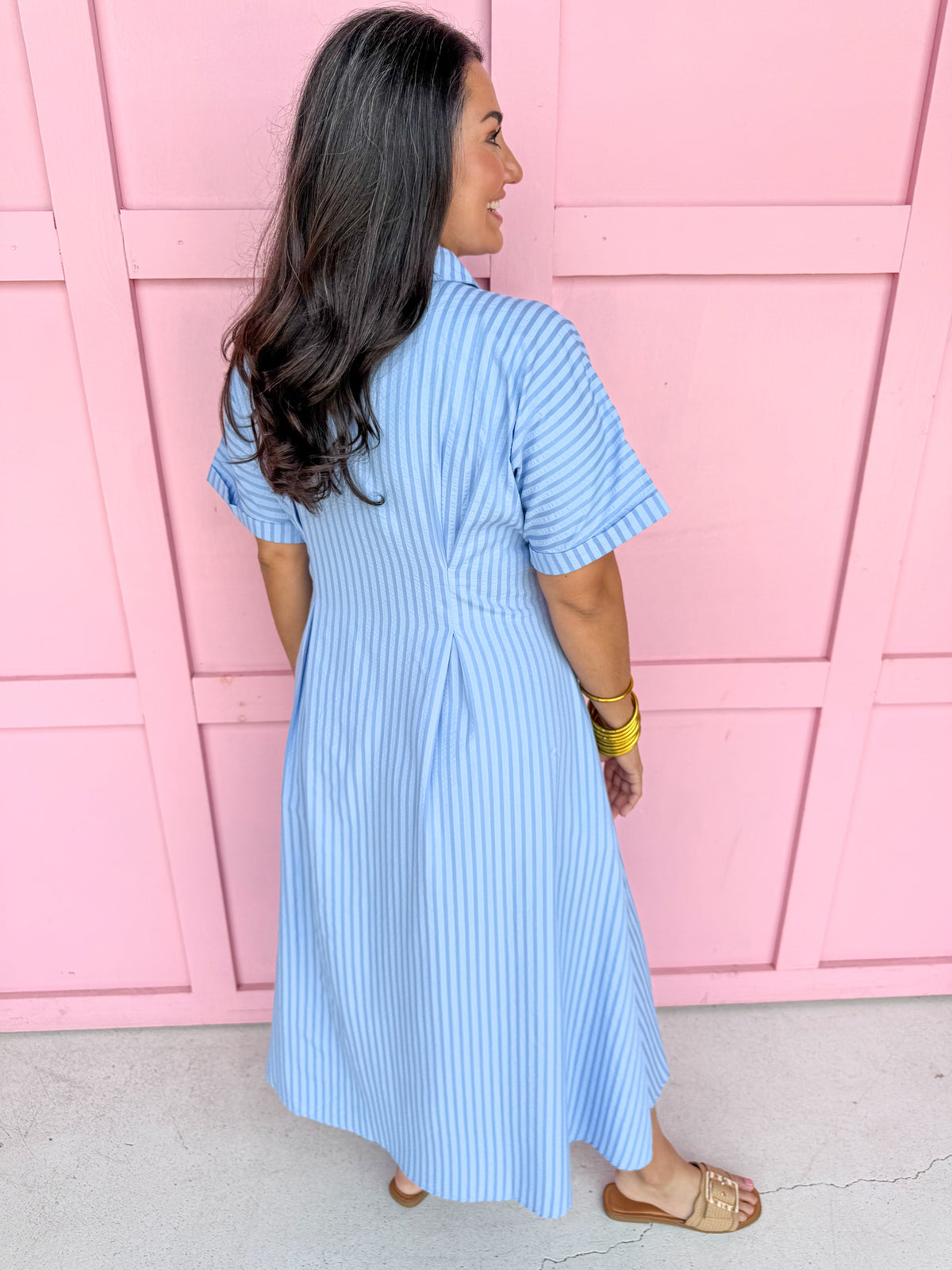 womens boutique jincy's empire waist blue stripes midi button front jincy's