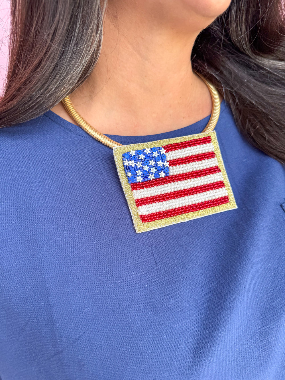 Americana Collar Necklace beaded gold red white blue womens boutique jincy's