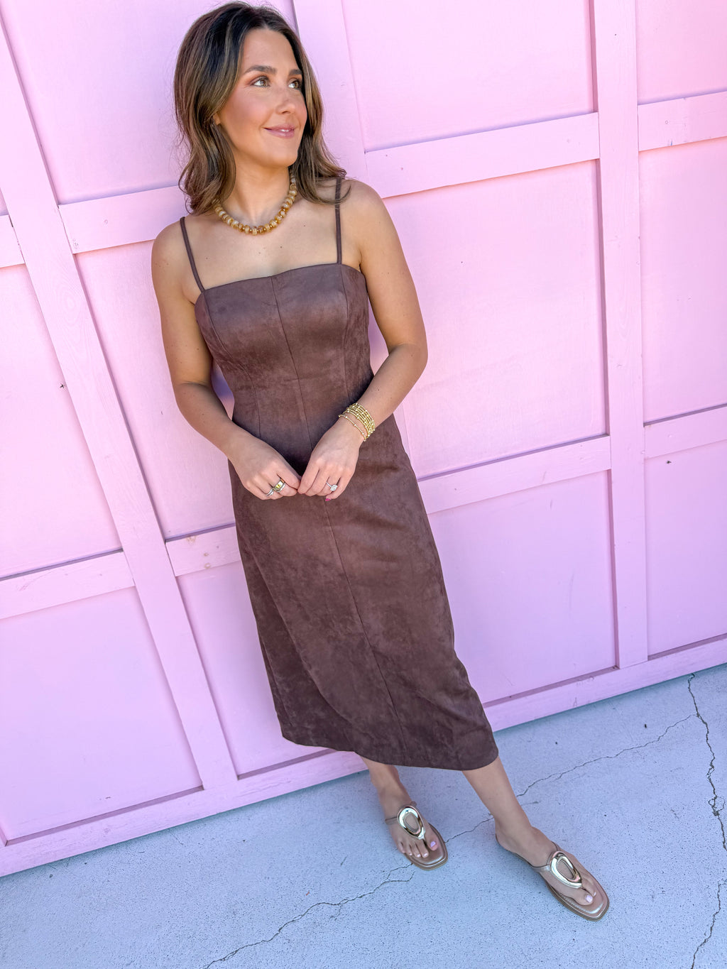 Suede Midi Dress - Espresso