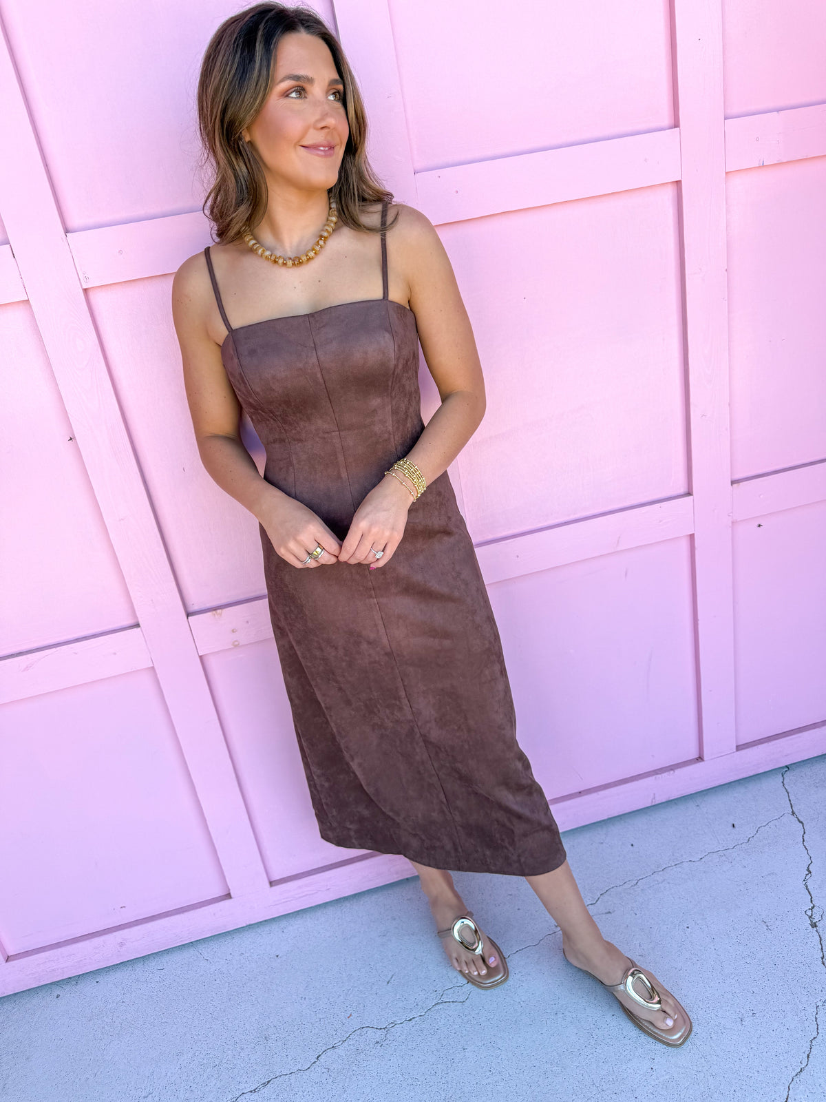 Suede Midi Dress - Espresso