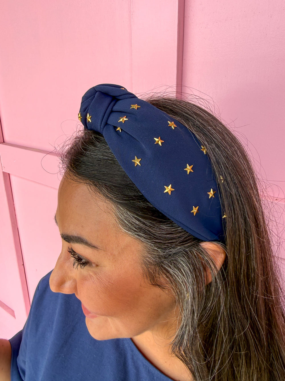 Stars Knotted Headband - Navy