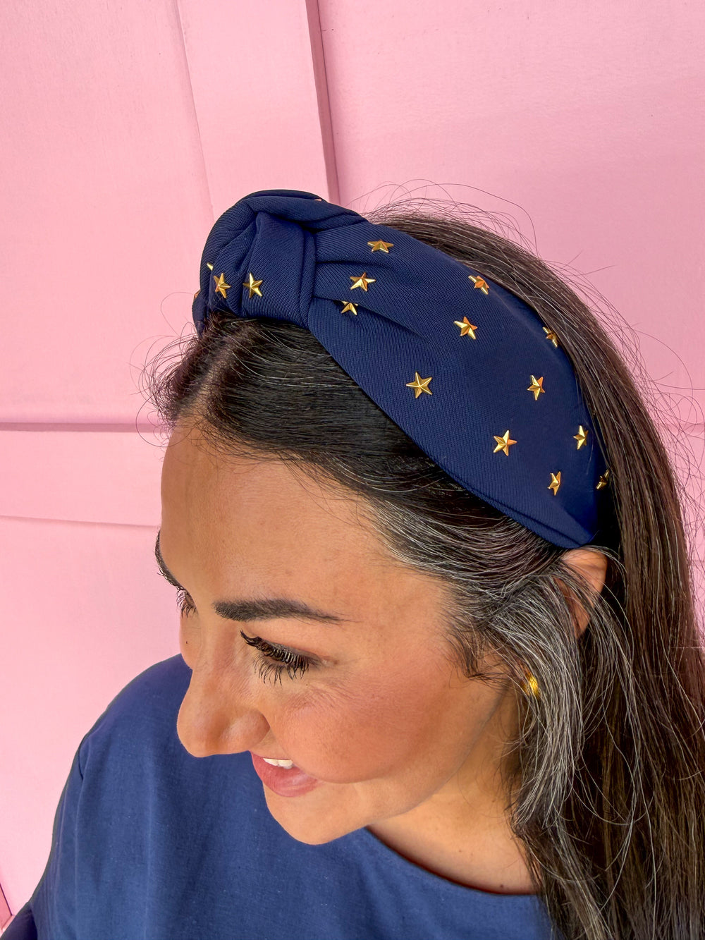 Stars Knotted Headband - Navy