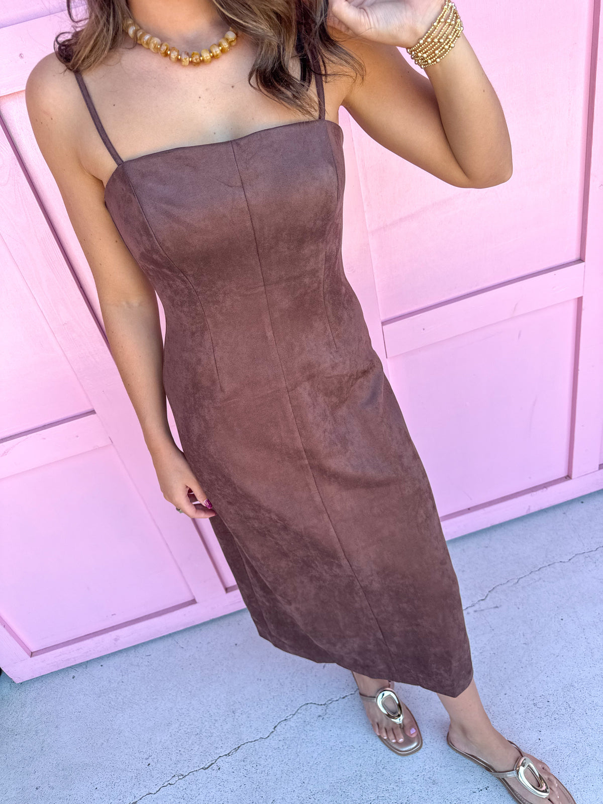 Suede Midi Dress - Espresso