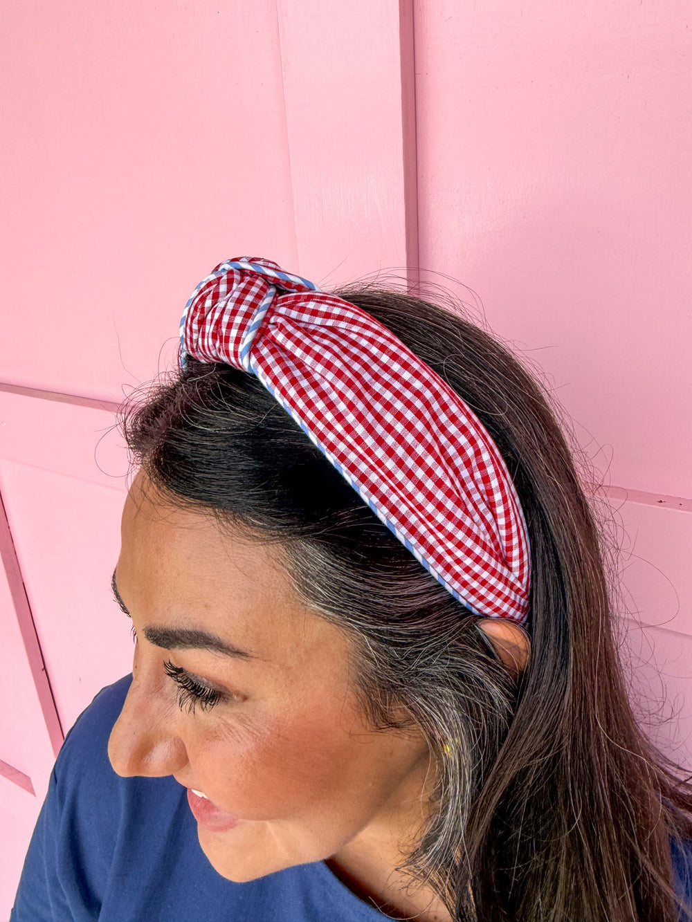 Gingham Knotted Headband - Red
