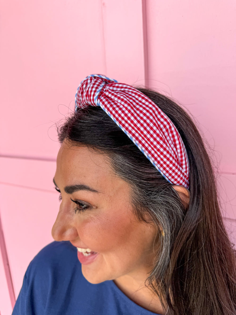 Gingham Knotted Headband - Red