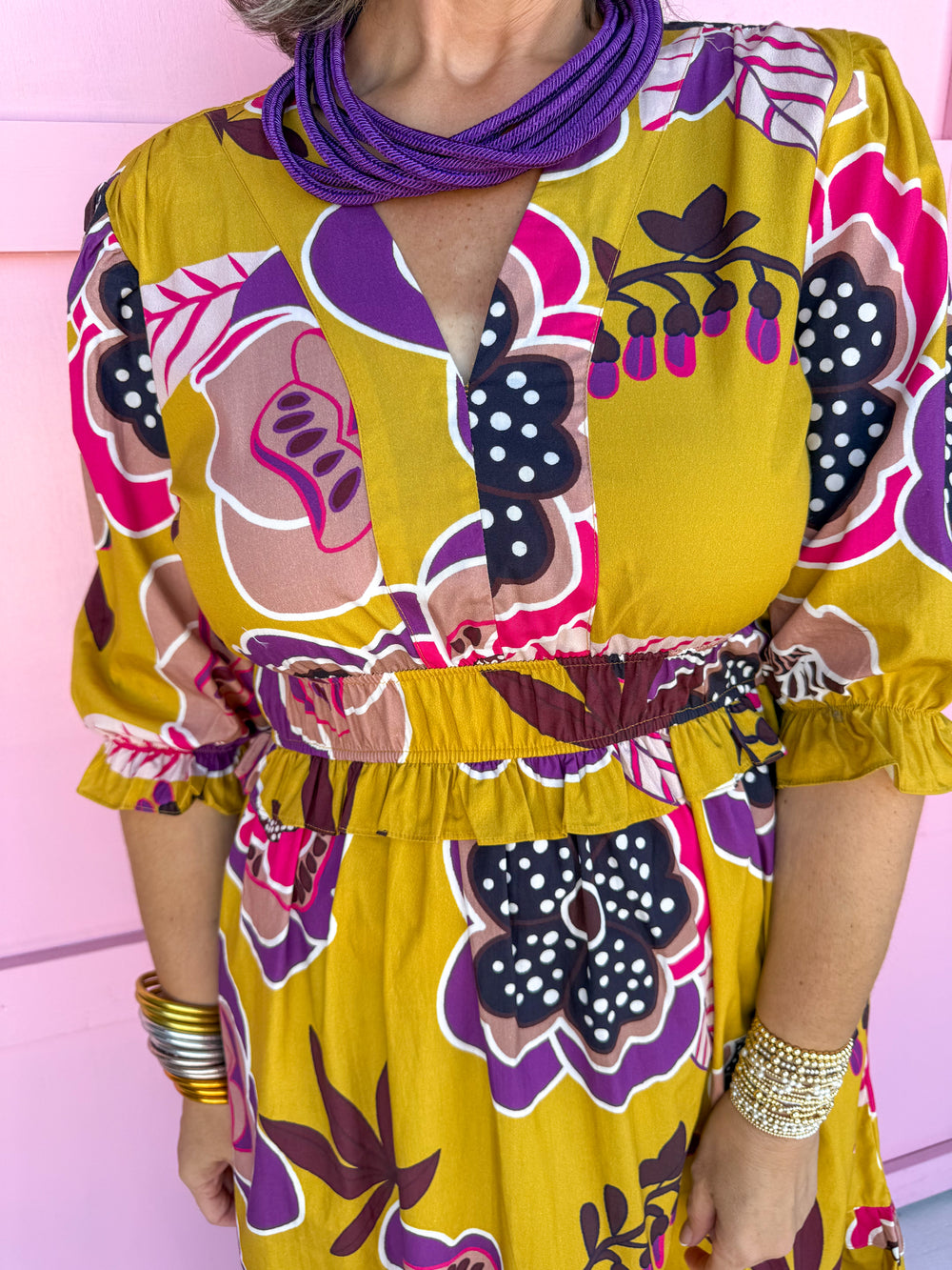 Jincy's Women's Boutique Mustard Fall floral midi dress plus