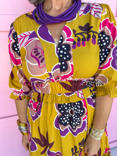 Jincy's Women's Boutique Mustard Fall floral midi dress plus