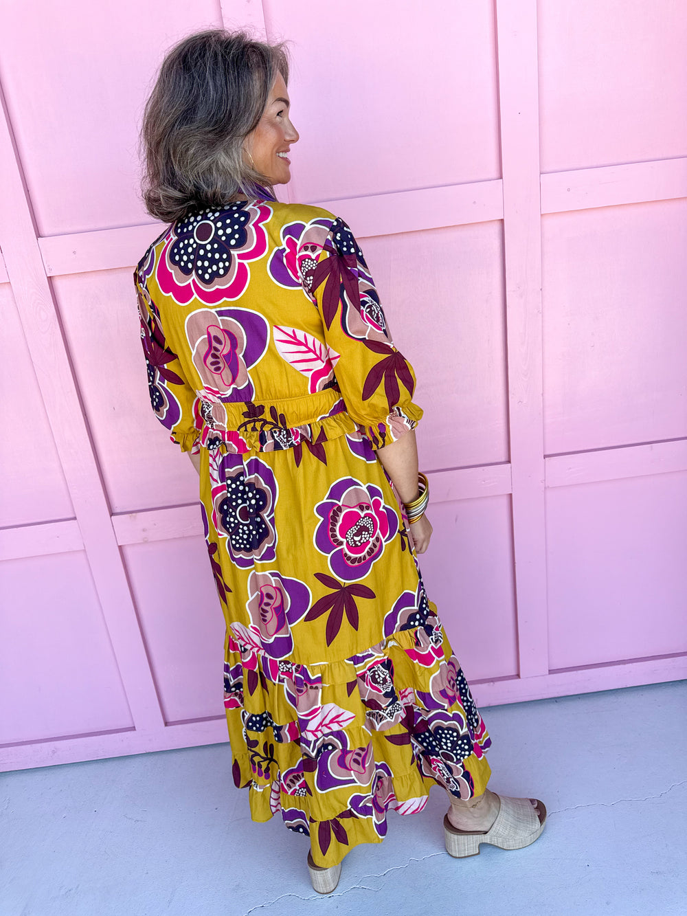 Jincy's Women's Boutique Mustard Fall floral midi dress plus