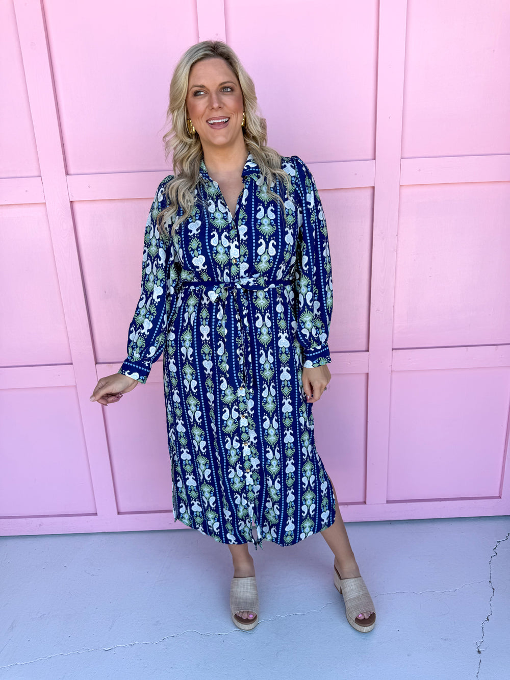 Jincy's Women's Boutique Mary Square Ava Shirt Dress Midi Fall Plus