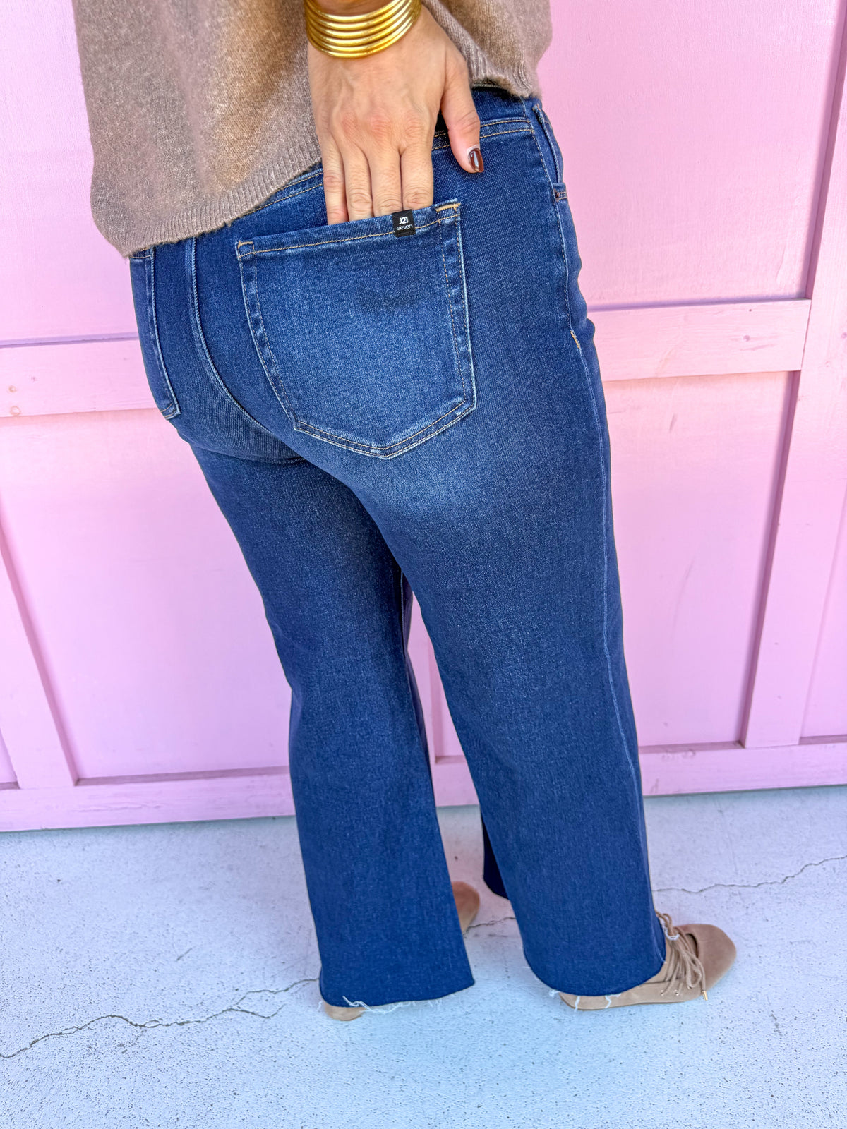 Dark Wash Mid Rise Crop Wide Leg Jeans