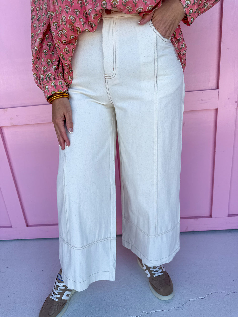 Jincy's Women's Boutique Ivory wide leg Pants Jeans 