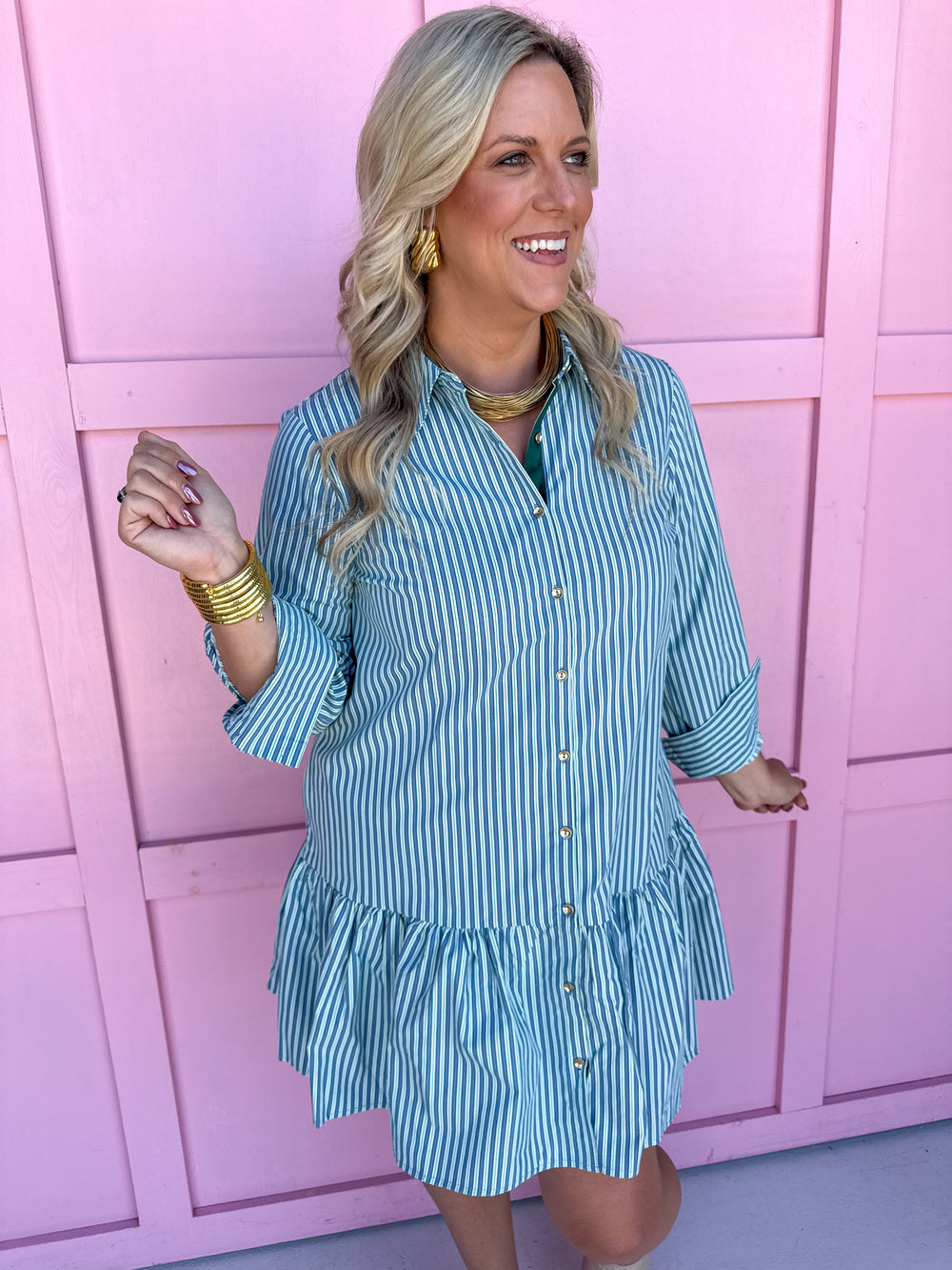 Mary Square Fiona Dress Simple Stripe Blue/Green womens dress boutique jincy's