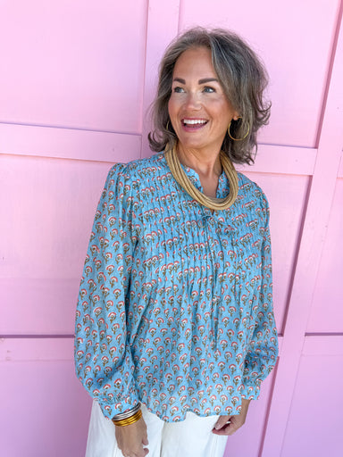 Jincy's Women's boutique Fall floral long sleeve top light blue