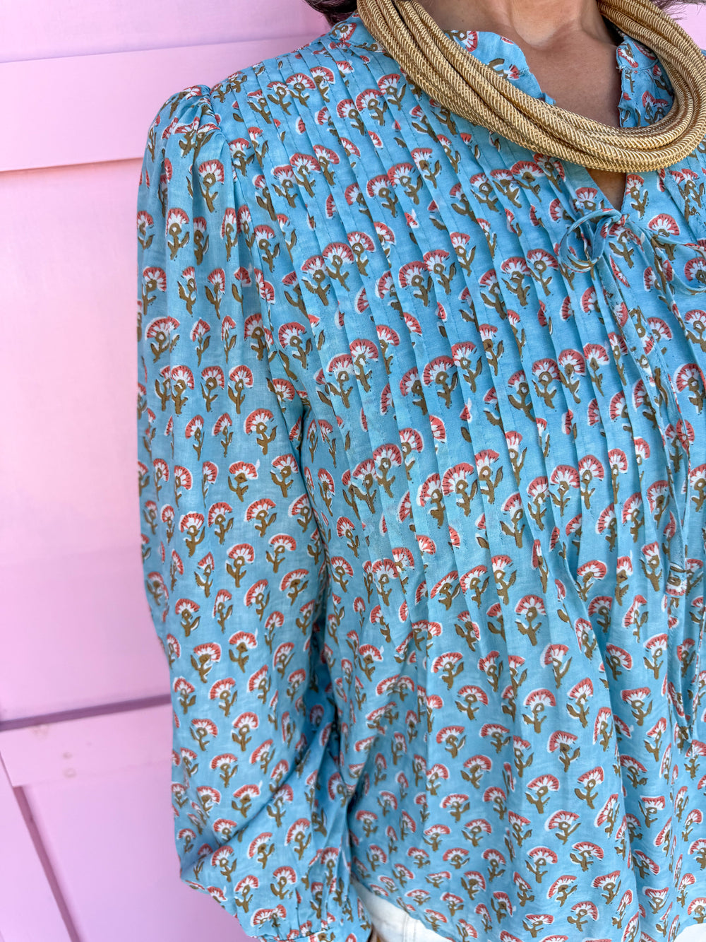 Jincy's Women's boutique Fall floral long sleeve top light blue