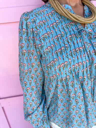 Jincy's Women's boutique Fall floral long sleeve top light blue