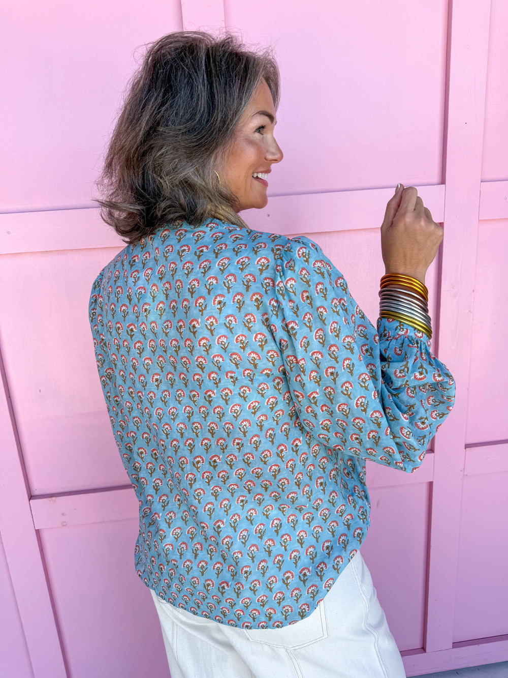 Jincy's Women's boutique Fall floral long sleeve top light blue