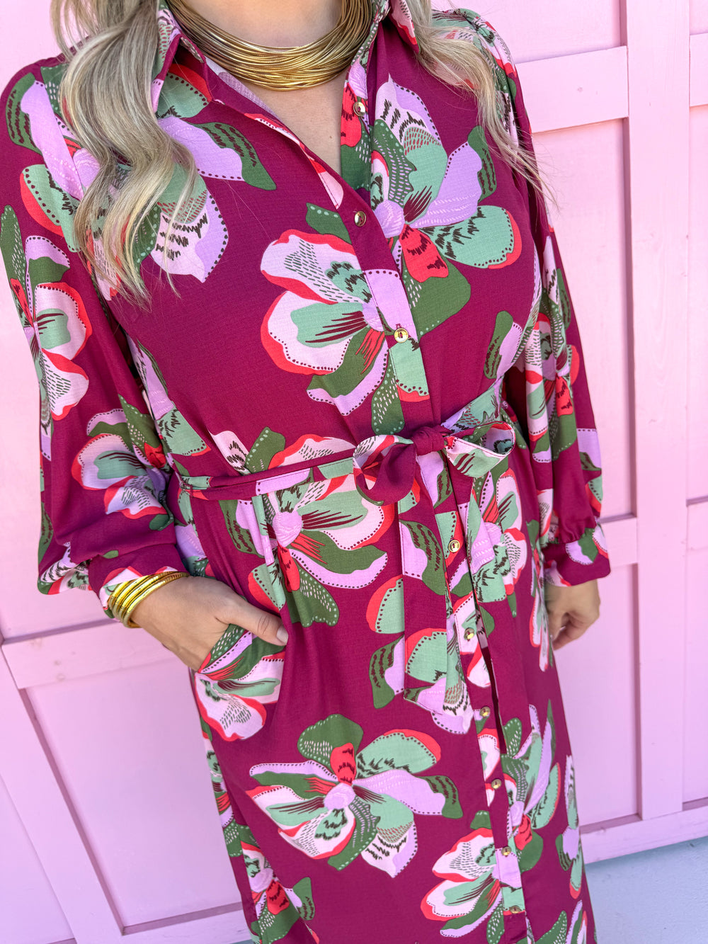 Jincy's Boutique Women's Mary Square Ava Shirt Dress Fall Floral Plum Plus