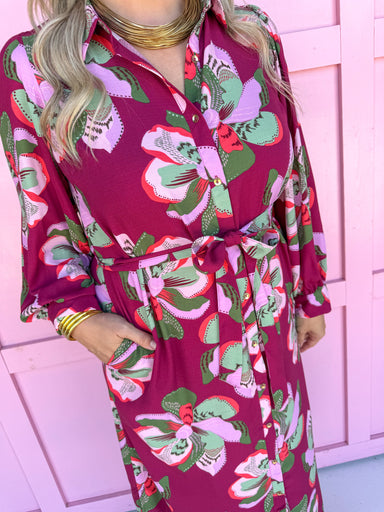 Jincy's Boutique Women's Mary Square Ava Shirt Dress Fall Floral Plum Plus