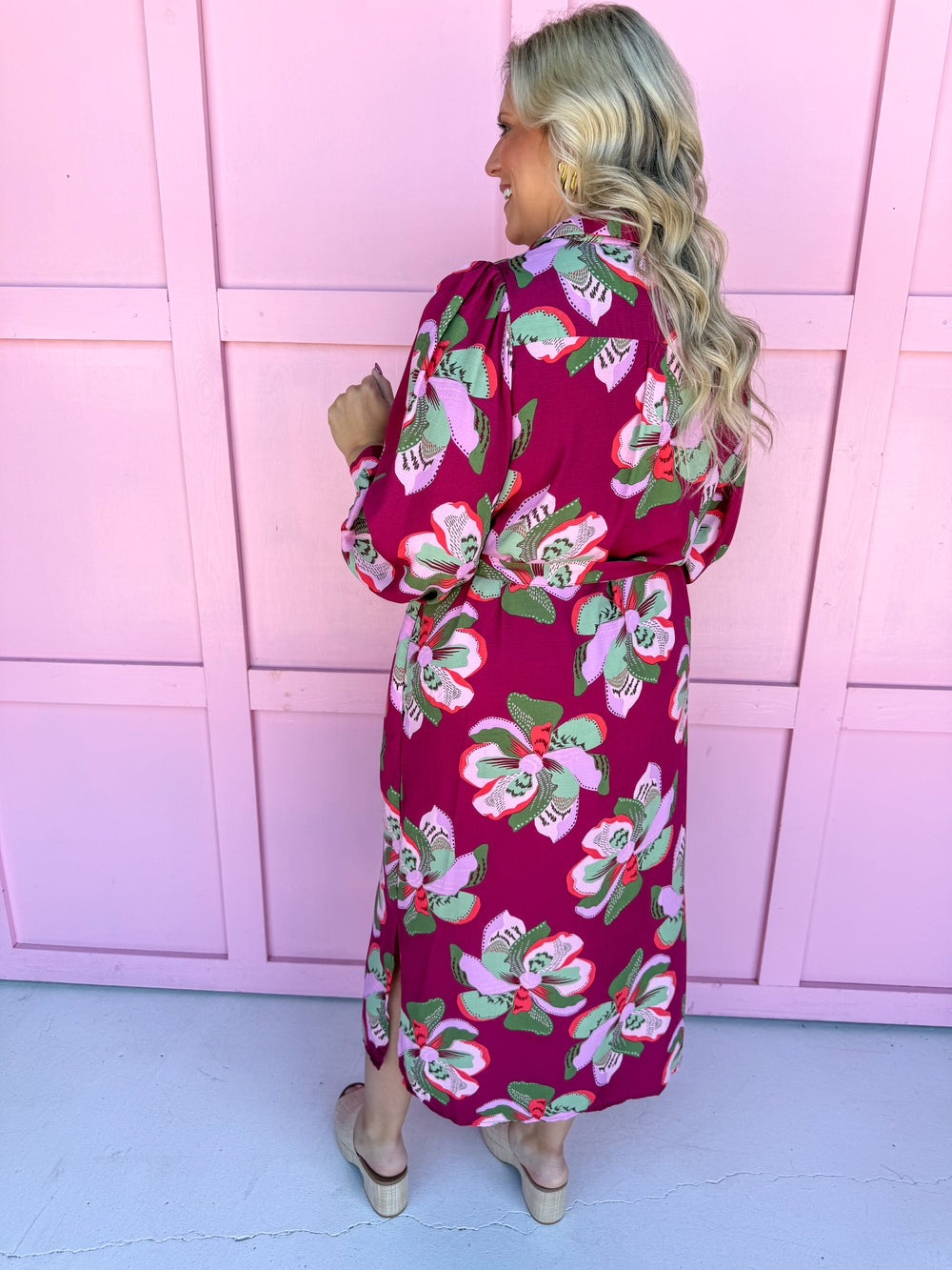 Jincy's Boutique Women's Mary Square Ava Shirt Dress Fall Floral Plum Plus