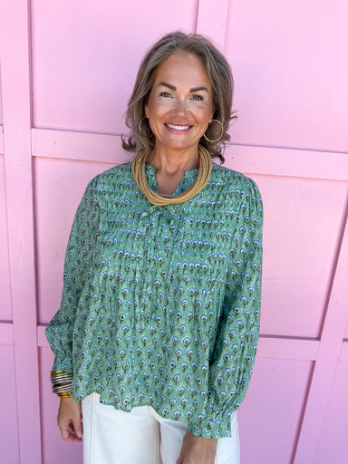 Jincy's Women's boutique Fall floral long sleeve top green