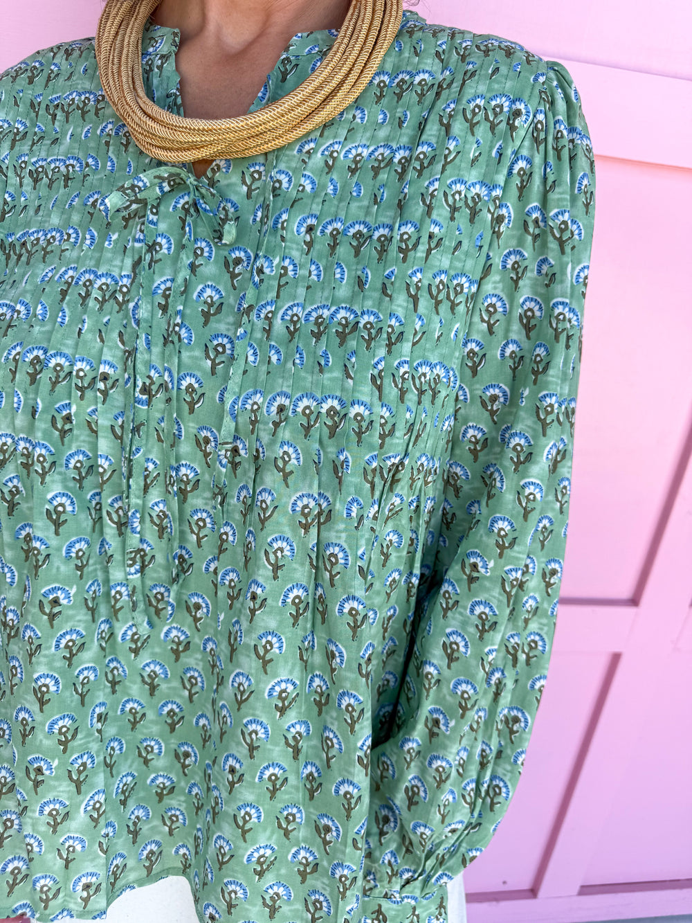 Jincy's Women's boutique Fall floral long sleeve top green