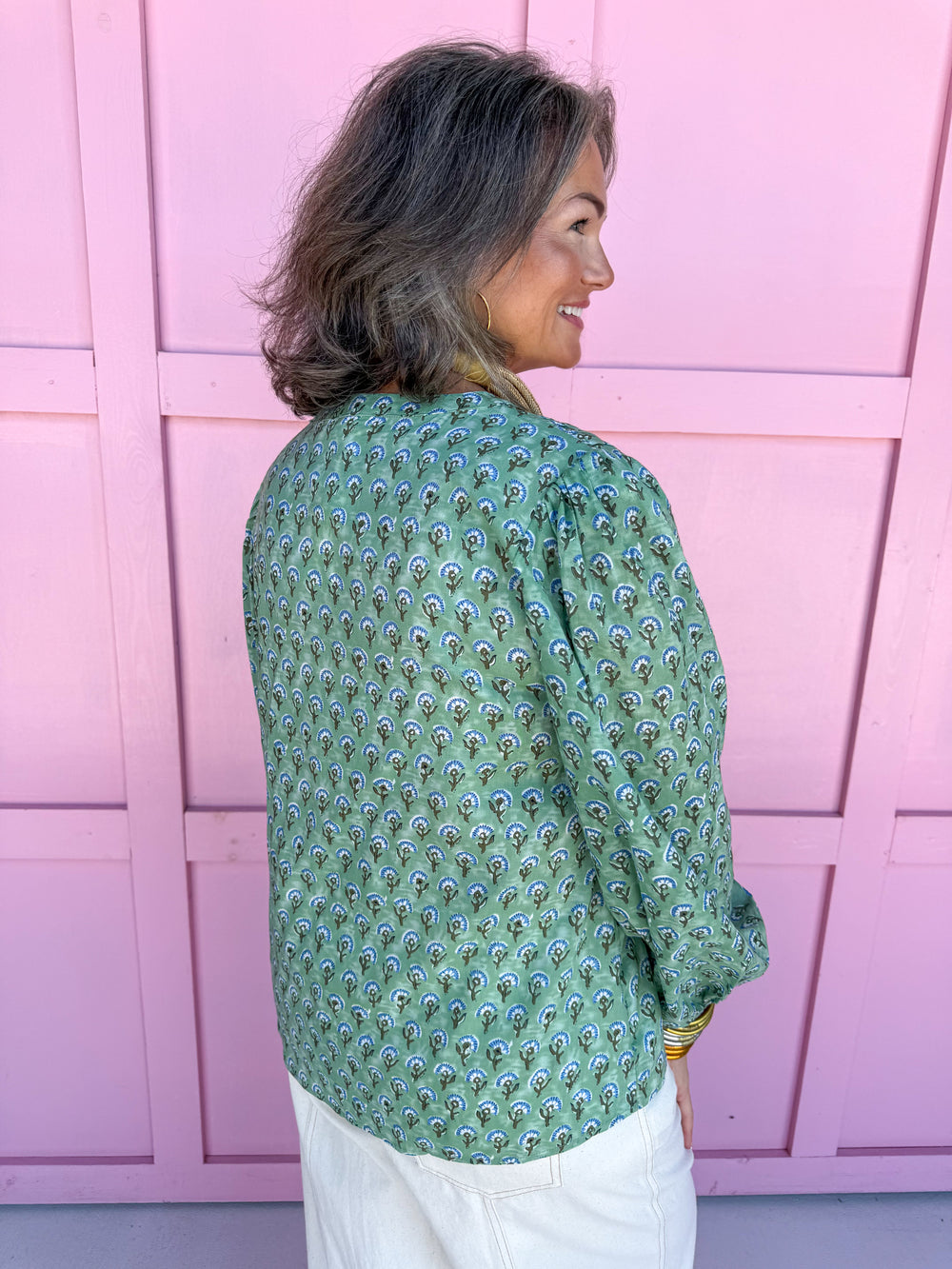 Jincy's Women's boutique Fall floral long sleeve top green