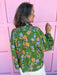 womens boutique top floral pattern green button front button cuff sleeves jincy's
