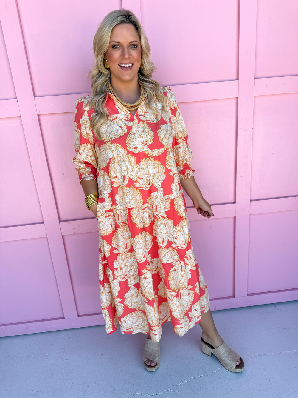 Jincy's Women's Boutique Clothing Mary Square Eleanor Midi Dress Floral Fire Fall Florals