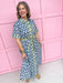 womens boutique dress front buttons colorful hem lined palms blues collared jincy's