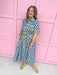 womens boutique dress front buttons colorful hem lined palms blues collared jincy's